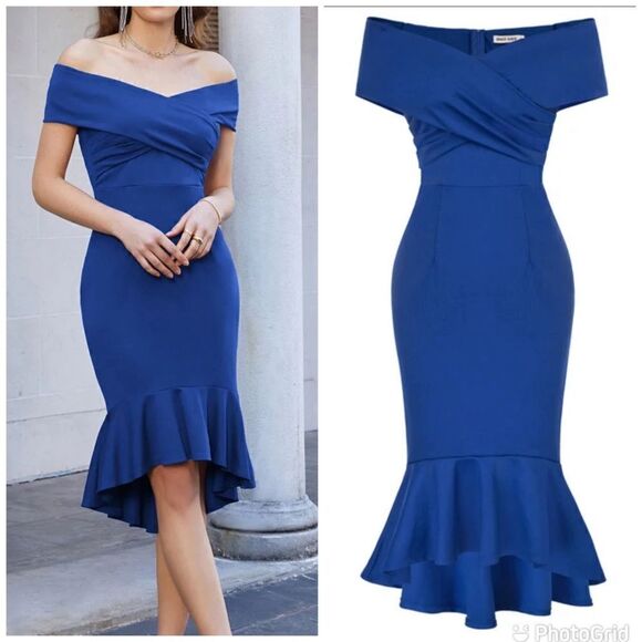 NWT Grace Karin WOMEN Backless Off Shoulder
Ruched Dress Blue Large - Picture 2 of 15